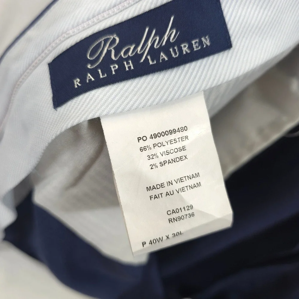 Ralph Lauren Dress Pants Mens 40W x 30L Stretch Check Blue Professional Classic